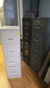 lot 570 image: (3) 4-Drawer Beige Metal Vertical Filing Cabinet, Lockable