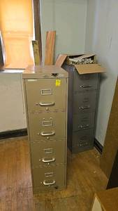lot 571 image: (2) 4-Drawer Beige Vertical File Cabinet, Metal, Lockable