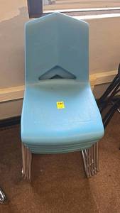 lot 580 image: (5), Blue Stackable Chairs, Plastic Seat with Metal Legs