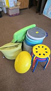 lot 585 image: Multi-colored Stackable Childrens Stools and Cushions Set