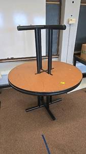 lot 590 image: (2) Round Dining or Conference Table, WoodComposite, 48 Diameter, Pedestal Base
