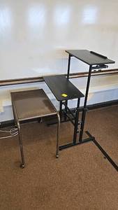 lot 591 image: Adjustable Computer Desk, Metal & Wood, 2 Shelves, BlackBrown