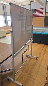 lot 604 image: Mobile Double-Sided Whiteboard, 6x4 ft, Reversible, Wheeled Base