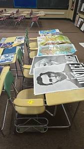 lot 619 image: (4) Classroom Desk with Integrated Chair, Metal Frame, BeigeGreen, Single Student