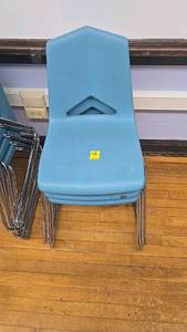 lot 626 image: (3) Blue Stackable Chairs, Plastic Seat with Metal Legs
