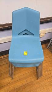 lot 628 image: (5), Blue Stackable Chairs, Plastic Seat with Metal Legs