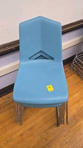 lot 630 image: (5), Blue Stackable Chairs, Plastic Seat with Metal Legs