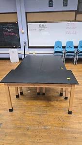 lot 639 image: (3) Science Lab Table, Black Top, Wood Frame, Approx. 60x48x30