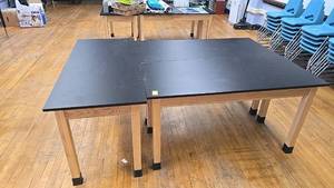 lot 644 image: (3) Laboratory Table, Black Laminate Surface, Wood Frame, 72x48x30 Inches