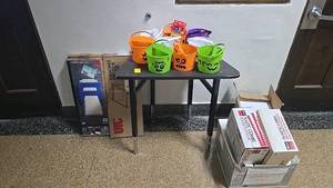 lot 651 image: Halloween Buckets and Office Supplies Bundle with Colored Pencils and Desk
