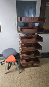 lot 653 image: Rotating Wooden Storage Shelf Unit, 10 Shelves, Brown Wood