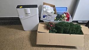 lot 654 image: Hathaspace HSP001 Air Purifier, Covers 700 sq ft, True HEPA Filter and Christmas Decorations.