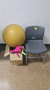 lot 657 image: Yellow Exercise Ball with Inflatable Accessories, (2) Gray, Chairs