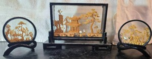 lot 91 image: Chinese cork art dioramas in black wooden cases