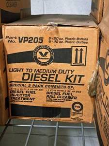 lot 132 image: Lot of (1 Case) Valvoline Diesel Kit - Light to Medium Duty - 2 Pack - Fuel Injector Treatment 12oz VP201  Fuel Rail Cleaner 20oz VP203 (Total Six 2-Packs  Total 12 bottles)