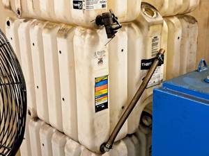 lot 66 image: 120-Gallon Plastic Nonmetallic Bulk Container for StorageDispensing Combustible and Non-Combustible Liquids  Indoor Use Only 36 x 36 x 26 - Rhino Tuff Tanks