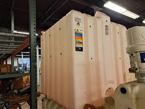 lot 75 image: 180-Gallon Plastic Nonmetallic Bulk Container for StorageDispensing Combustible and Non-Combustible Liquids  Indoor Use Only 36 x 36 x 38 - Rhino Tuff Tanks