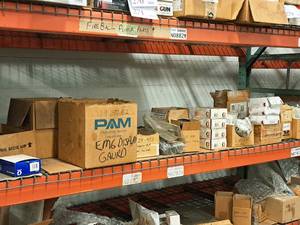 lot 411 image: Lot of (Shelf Contents) Assorted Replacement Parts, EMG Display Guard, Repair Kit Reel Swivel, In-Line Meter, Hose Stop, Thermal Relief Kit, Bunge Adapter, Grease Reel Swivel Seal Kit (in original packaging)