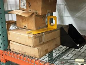 lot 427 image: Lot of (Shelf Contents) Roller Support, Misc. Supports and Brackets (in original packaging)
