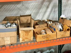 lot 428 image: Lot of (Shelf Contents) Misc. Replacement Parts, Regulators, Turtle Caps, Drum Faucet (in original packaging)