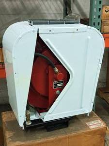lot 186 image: Alemite Hose Reel #8074-D (in original packaging) with Cabinet  50 Hose