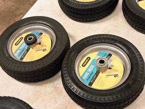 lot 403 image: Lot of (2) 10 Hand Truck Flat Free Replacement TireGrey Metal Rim