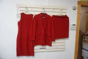 lot 17 image: St. Johns Red Knit Dress, Blazer, and Skirt