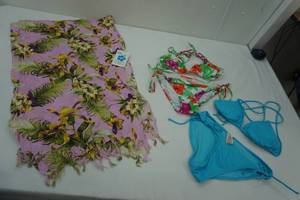 lot 161 image: Wet Seal & OP Bikini Size L & Long Sarong NEW With Tags