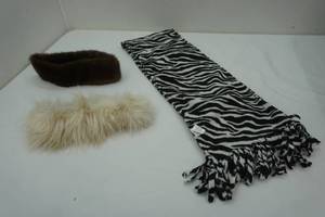 lot 203 image: Fur Headbands, Fleece Zebra Print Scarf