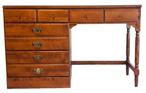 lot 117 image: Vintage Ethan Allen Early American Solid Maple and Birch Desk with Glass Top