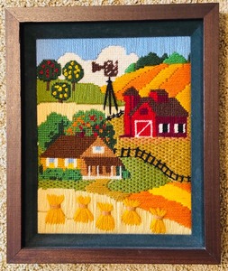 lot 234 image: Vintage Framed Needlepoint, Entitled Harvest Time