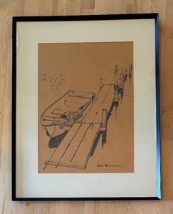 lot 59 image: Boat in Water Motif Pen and Ink Drawing Print