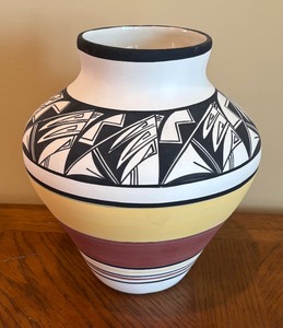 lot 61 image: Native American Pottery Vase by Leandrew Begay, Ute Mountain