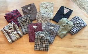 lot 62 image: (12) Mens Size XL Long Sleeved Shirts by Eddie Bauer, Wrangler, Gant and More