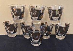 lot 124 image: Vintage Cera Glass Gold and Black Coin Double Shot Glasses