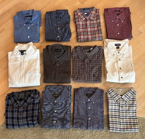 lot 137 image: Twelve Size XL Mens Button Up Shirts including Nautica, Tommy Hilfiger, Izod, Woolrich, Lands End and More