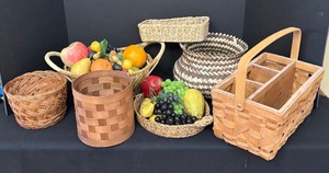 lot 222 image: Assorted Decorative Baskets with Faux Fruit