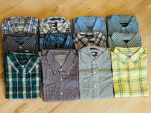 lot 166 image: Collection of 10 Mens XL Long and Short Sleeve Plaid Shirts