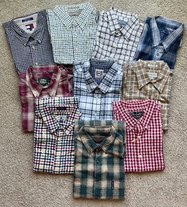 lot 161 image: (10) Mens Button down Shirts, Long snd Short Sleeve Options