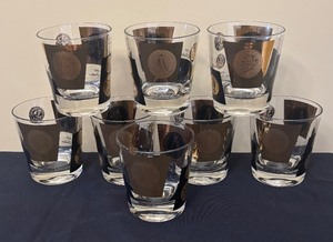 lot 263 image: Vintage Cera Cocktail Black and Gold Coin Glasses Designed by Bob Wallack