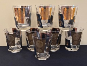 lot 322 image: Vintage Cera Federal Black and Gold Double Old Fashioned Glasses Designed by Bob Wallack
