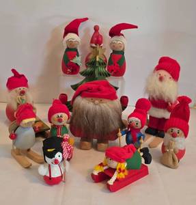 lot 299 image: Collection of Scandinavian Wooden Gnome Figurines and More