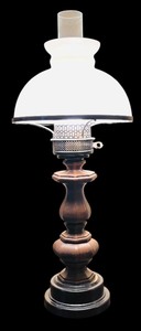 lot 339 image: Vintage Hurricane Lamp  White Shade and Wooden and Metal Base
