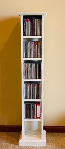 lot 274 image: Tall White Wood CD Holder with CDs including Bach, Chopin, Mozart and More