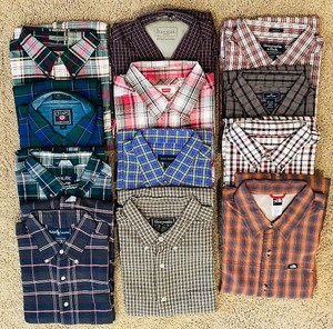 lot 277 image: Collection of 12 Assorted Mens Plaid Shirts including The North Face, Chaps Ralph Lauren, Abercrombie and Fitch and More