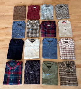 lot 368 image: Variety of Mens XL Button Up Shirts by Eddie Bauer, Dockers, Arrow, Woodward, Nautica and More