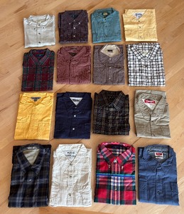 lot 53A image: (16) Mens Size XL Button Up Shirts by Cabelas, Guide Series, Columbia, Wrangler and More
