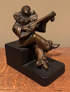 lot 416 image: Bronze Pierrot Figurine  Bookend