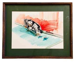 lot 521 image: Framed Abstract Art Man Playing Billiards