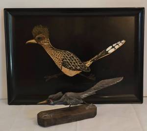 lot 380 image: MCM Couroc Roadrunner Serving Tray  Roadrunner Carving